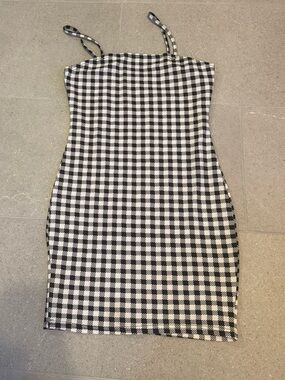 Black & White Gingham Spaghetti Strap Mini Dress